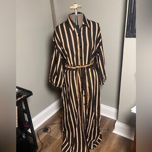 ICONA by Kaos Italian Striped Button-Front Dress Black Tan White Size 8